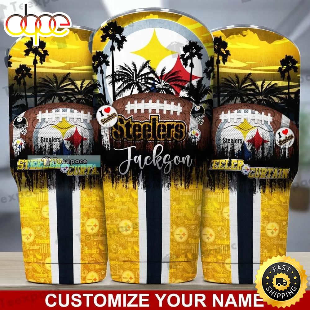 Custom Steelers NFL Tropical Style Sports Tumbler