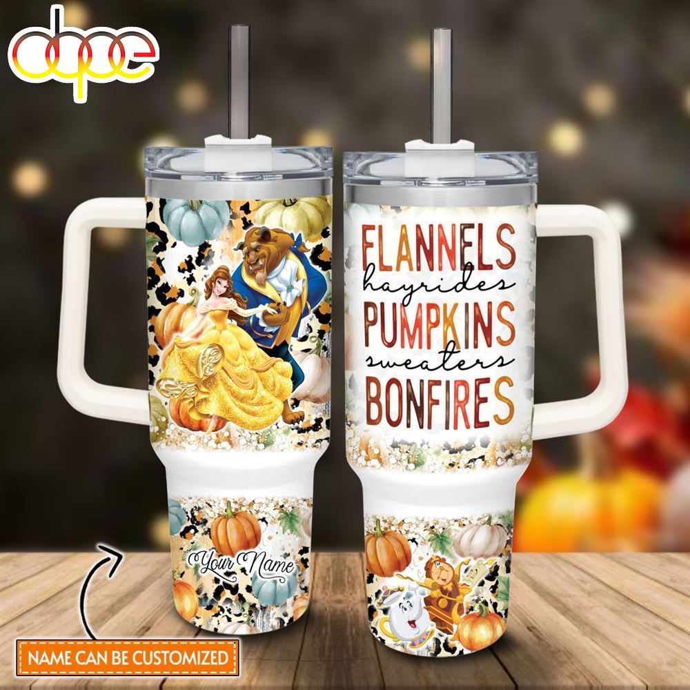 Disney Custom Name Beauty Amp The Beast Flannels Pumpkins Bonfires Pattern 40oz Stainless Steel Tumbler