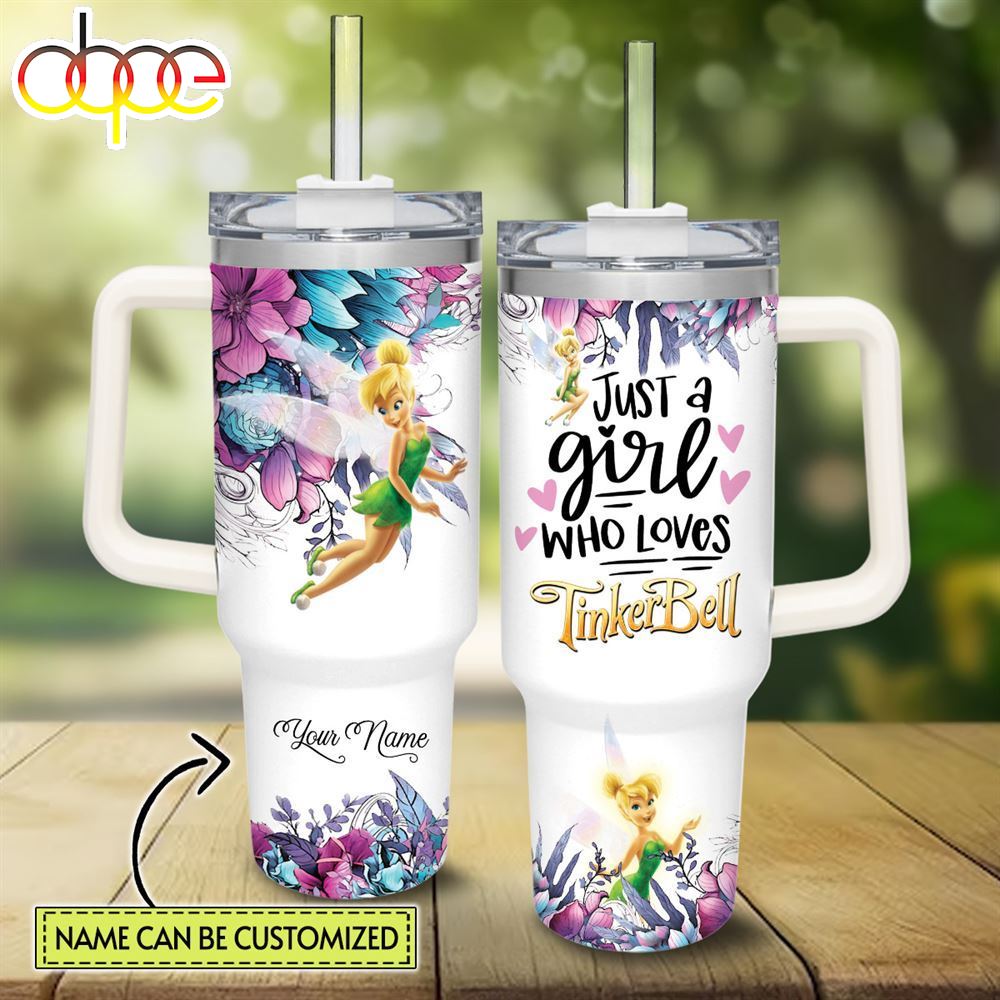 Disney Custom Name Just A Girl Loves Tinker Bell Flower Pattern 40oz Tumbler