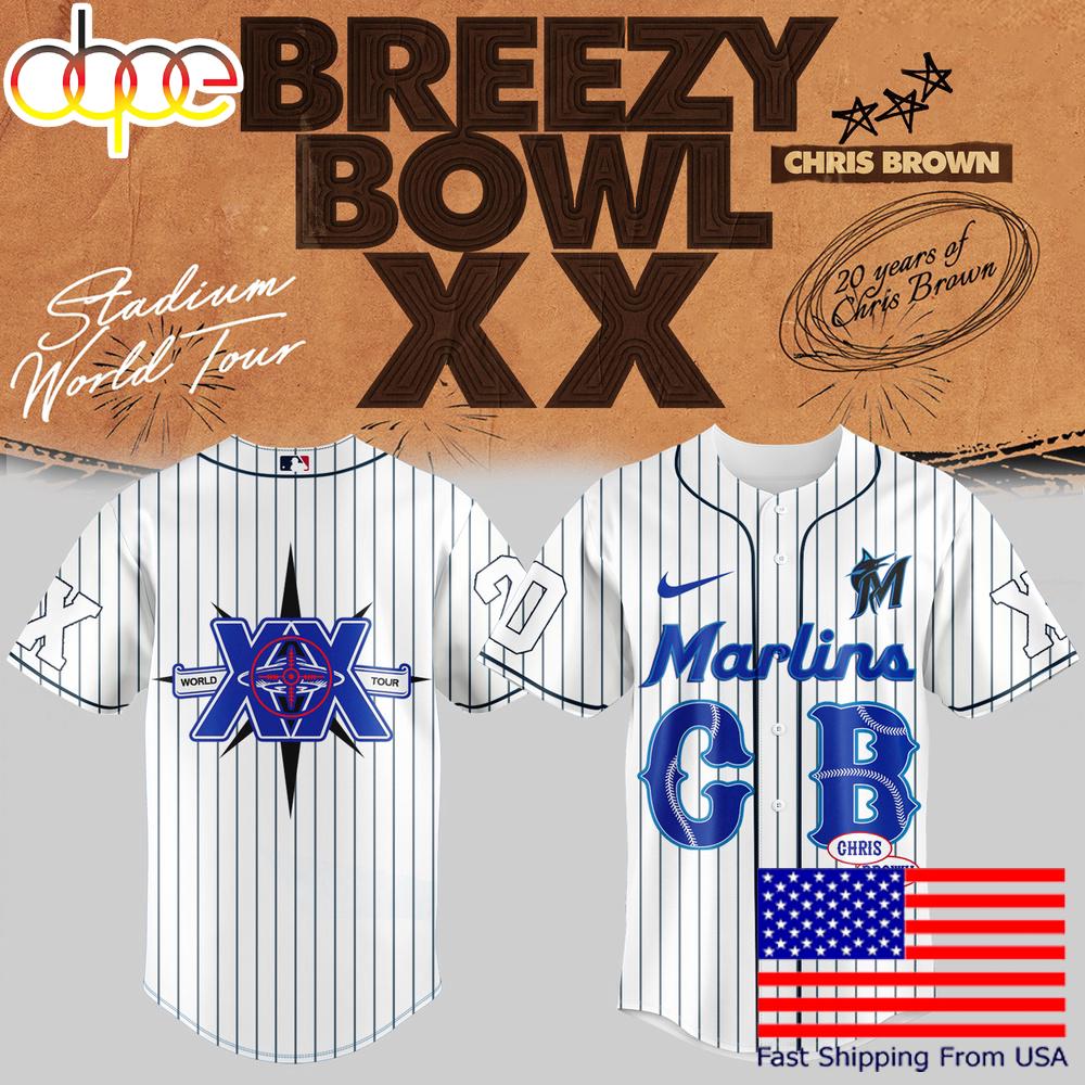 Chris Brown 20th Anniversary Breezy Bowl XX Tour Miami Marlins Baseball Jersey