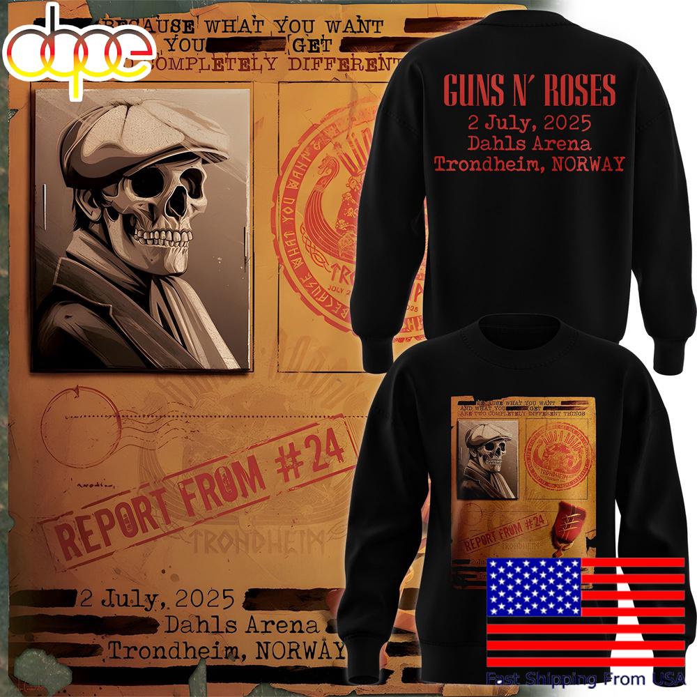 Guns N' Roses Tour At Dahls Arena Trondheim, Norway 2025 Black Sweatshirt