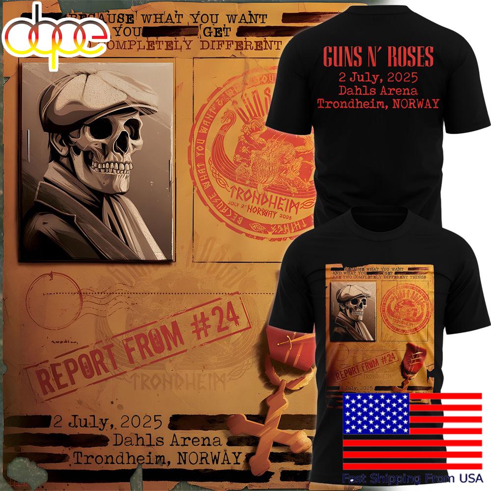 Guns N' Roses Tour At Dahls Arena Trondheim, Norway 2025 Black T-Shirt