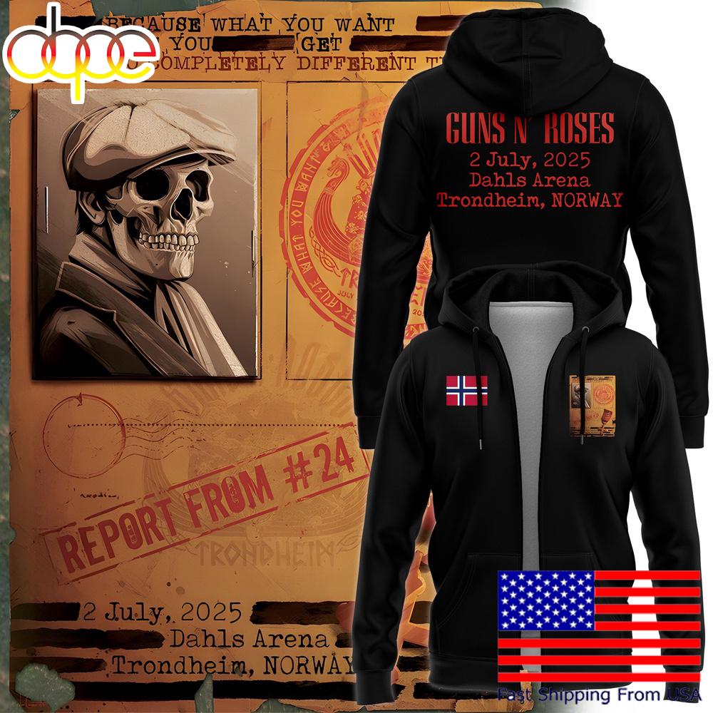 Guns N' Roses Tour At Dahls Arena Trondheim, Norway 2025 Black Zip Hoodie
