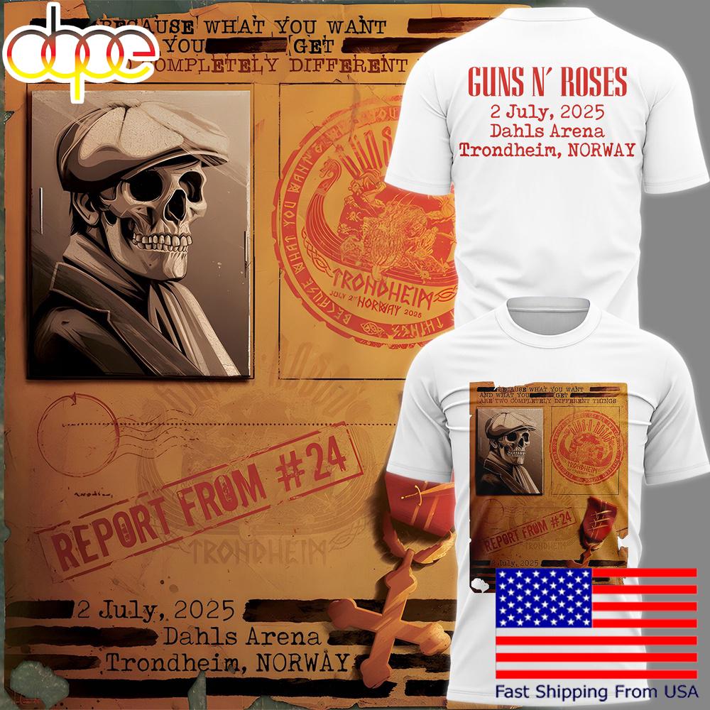 Guns N' Roses Tour At Dahls Arena Trondheim, Norway 2025 White T-Shirt