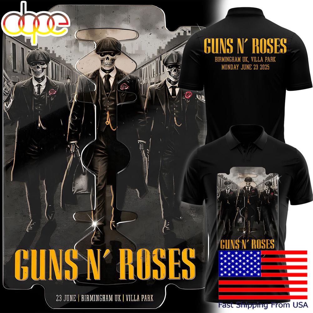 Limited Edition Guns N’ Roses World Tour To Birmingham 2025 Black Polo Shirt