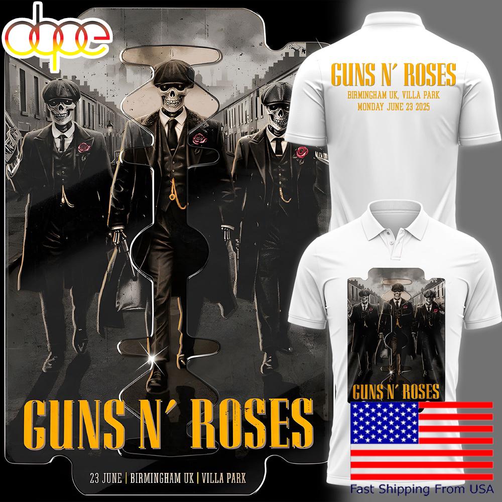 Limited Edition Guns N’ Roses World Tour To Birmingham 2025 White Polo Shirt