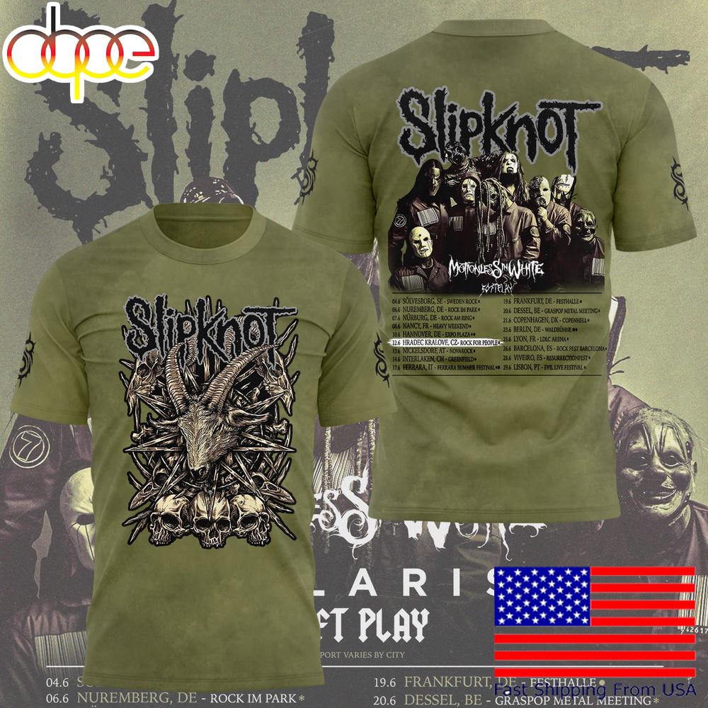 Limited Edition Slipknot Europe Tour To Czech 2025 Green T-Shirt