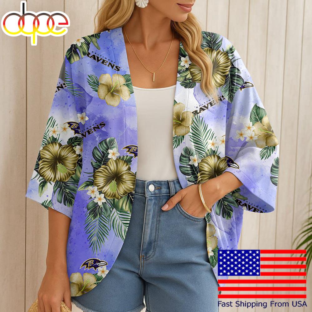 NFL Baltimore Ravens Hawaii State Flower Beach Kimono Women