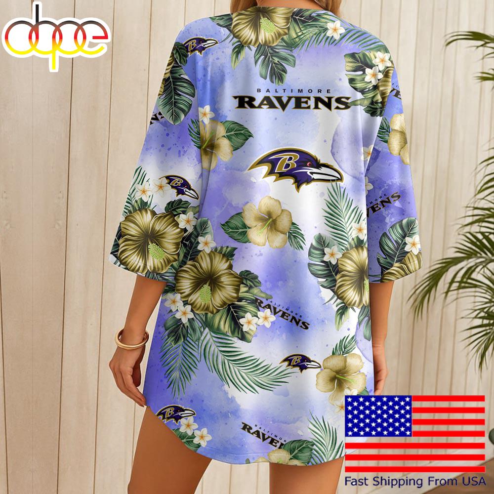 NFL Baltimore Ravens Hawaii State Flower Beach Kimono Women