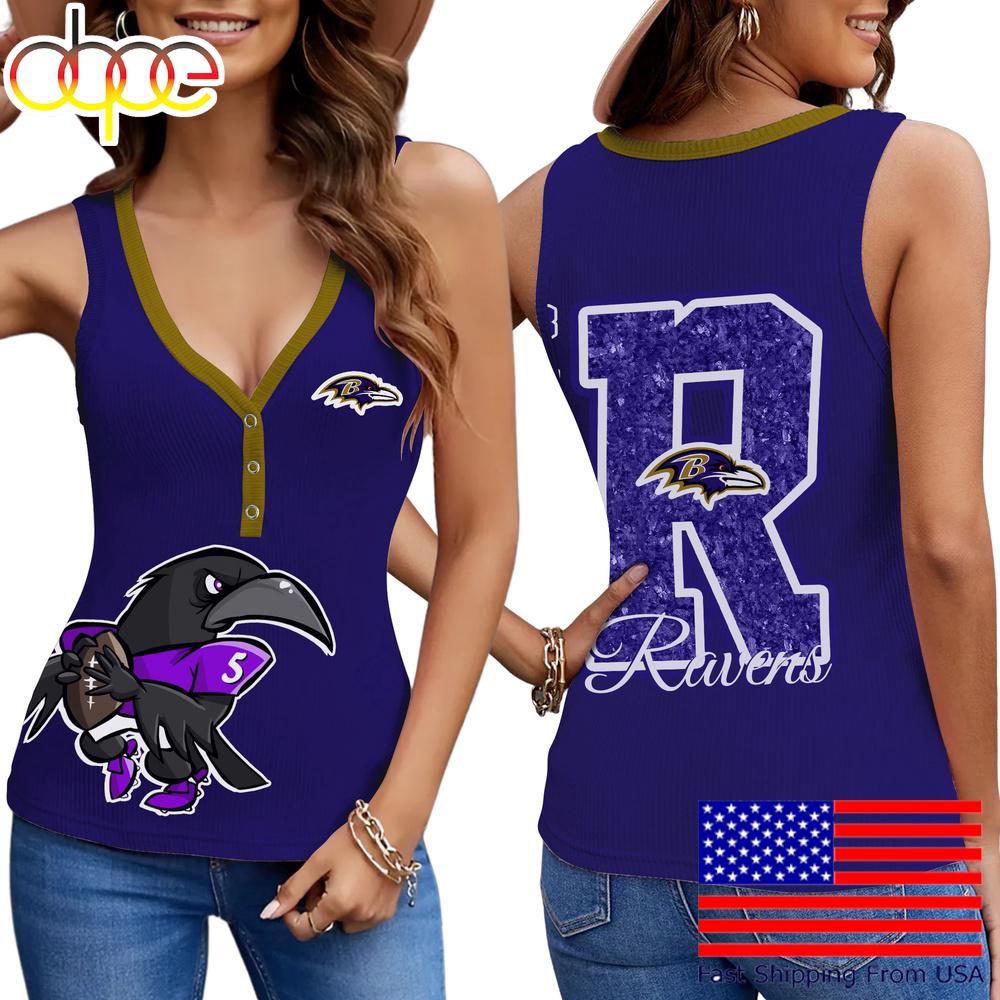 NFL Baltimore Ravens Mascot New 2025 Women V-Neck Ribbed Tank Top