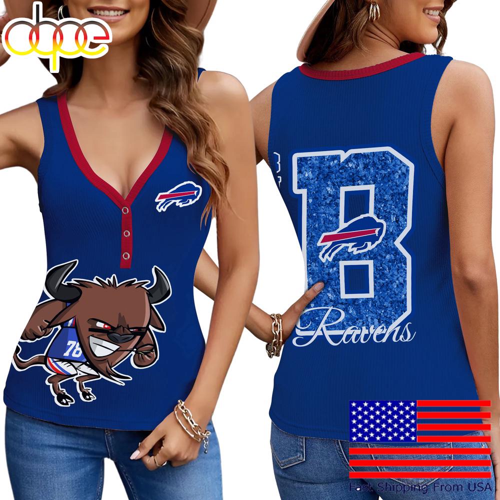 NFL Buffalo Bills Mascot New 2025 Women V-Neck Ribbed Tank Top