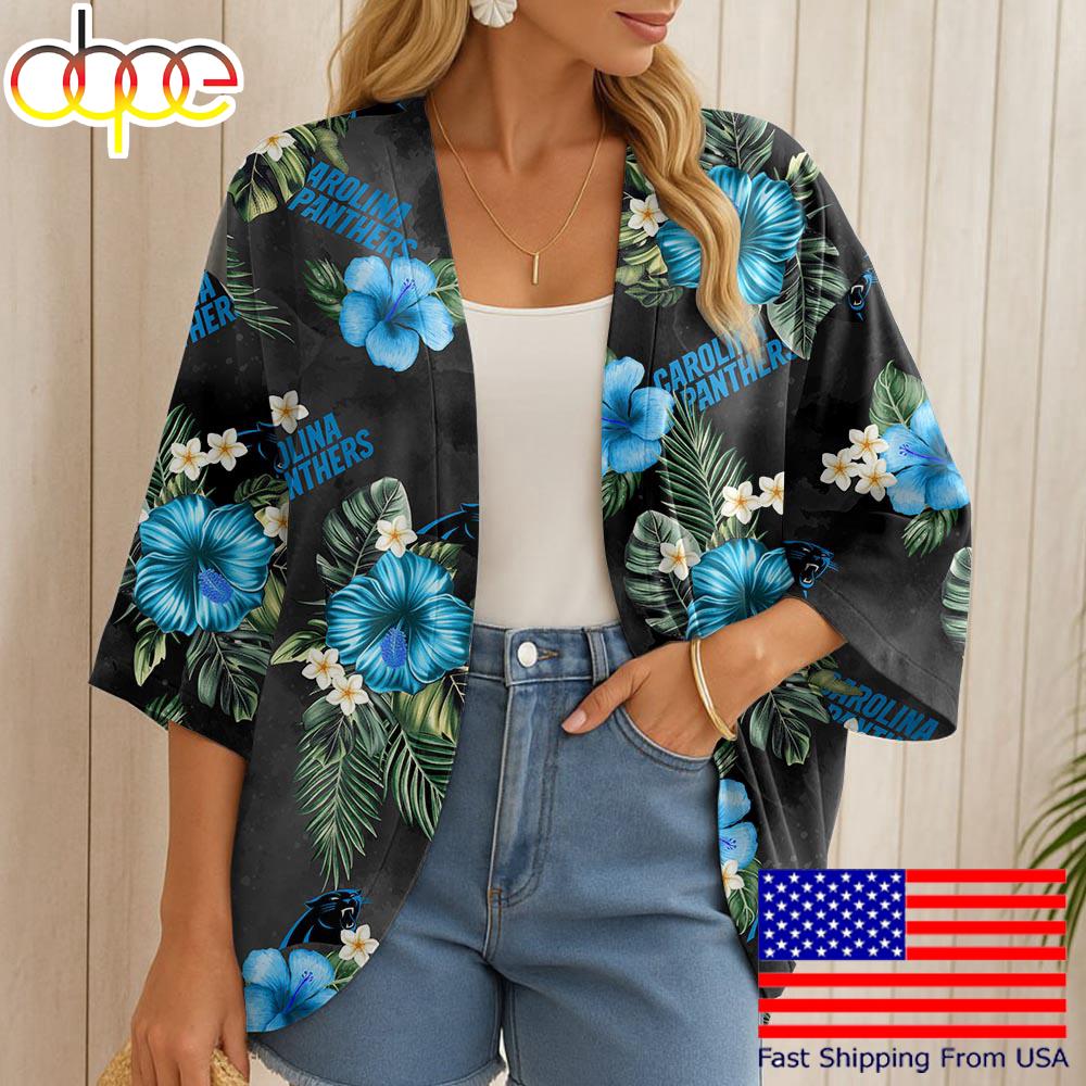 NFL Carolina Panthers Hawaii State Flower Beach Kimono Women