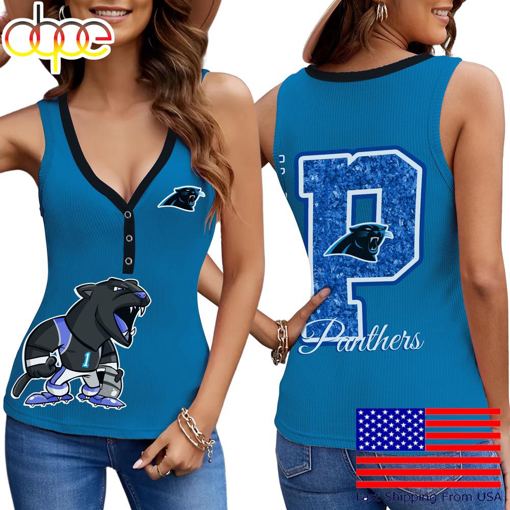 NFL Carolina Panthers Mascot New 2025 Women V-Neck Ribbed Tank Top