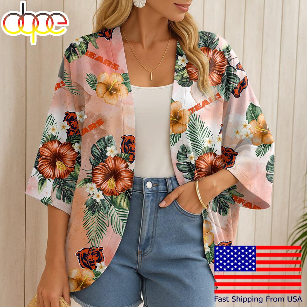 NFL Chicago Bears Hawaii State Flower Beach Kimono Women