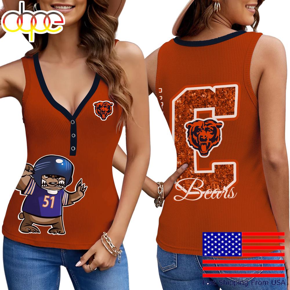 NFL Chicago Bears Mascot New 2025 Women V-Neck Ribbed Tank Top