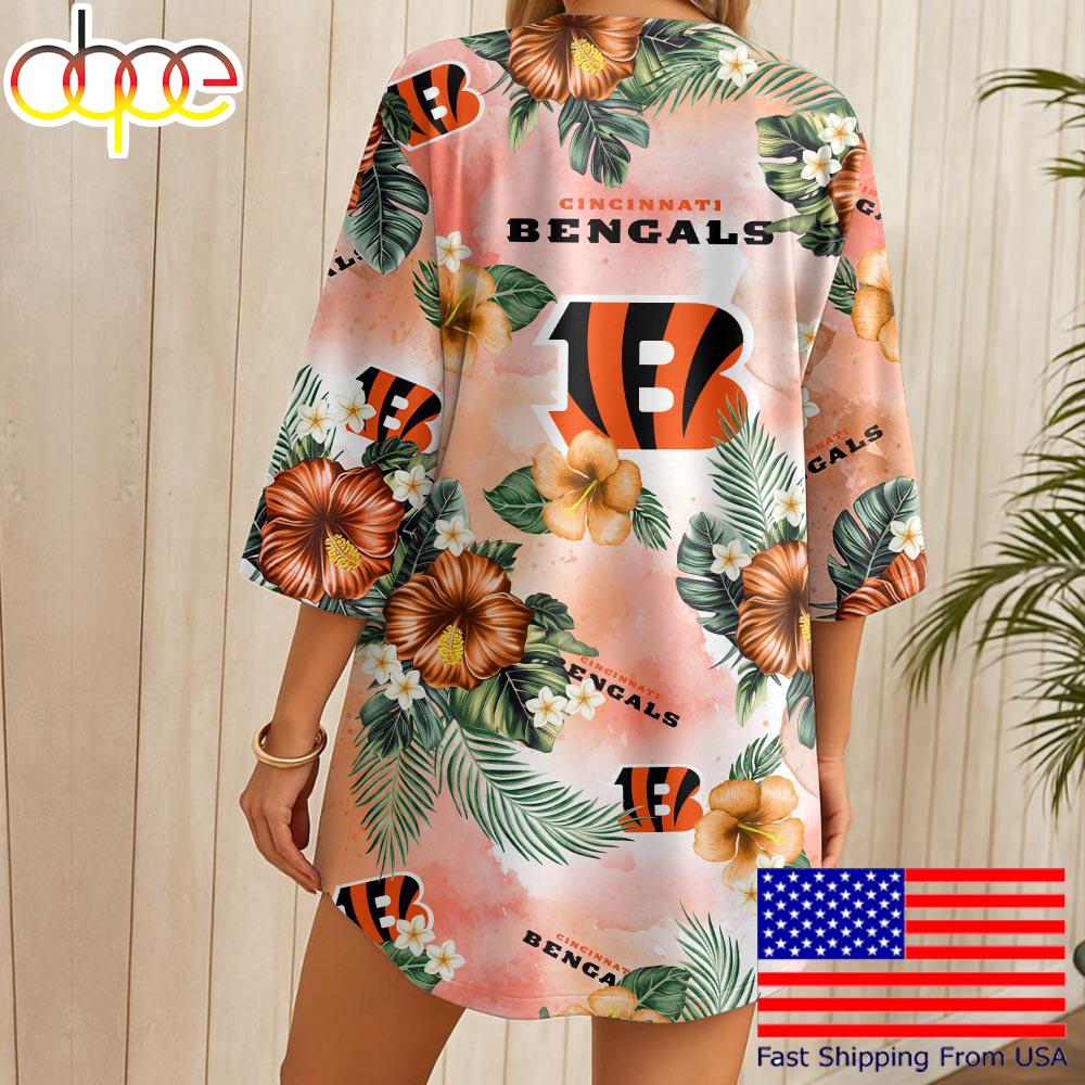 NFL Cincinnati Bengals Hawaii State Flower Beach Kimono Women