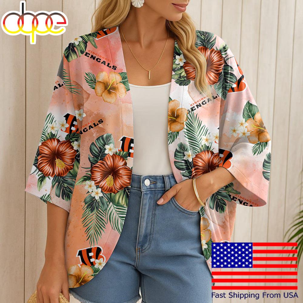 NFL Cincinnati Bengals Hawaii State Flower Beach Kimono Women