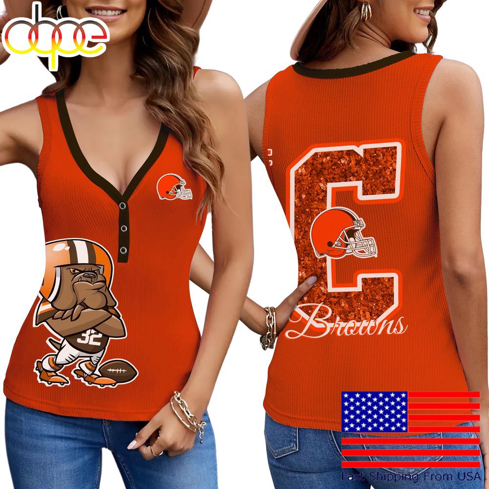NFL Cleveland Browns Mascot New 2025 Women V-Neck Ribbed Tank Top