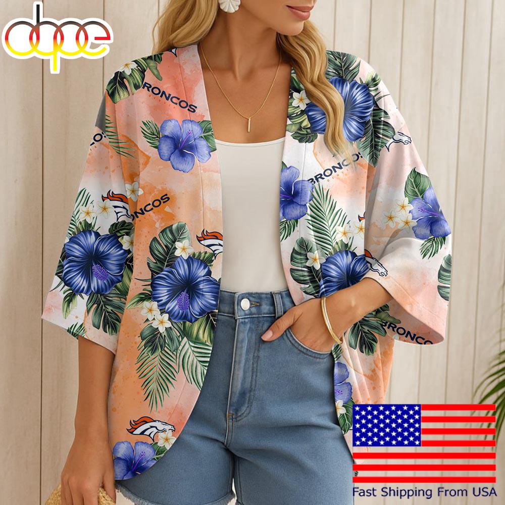 NFL Denver Broncos Hawaii State Flower Beach Kimono Women