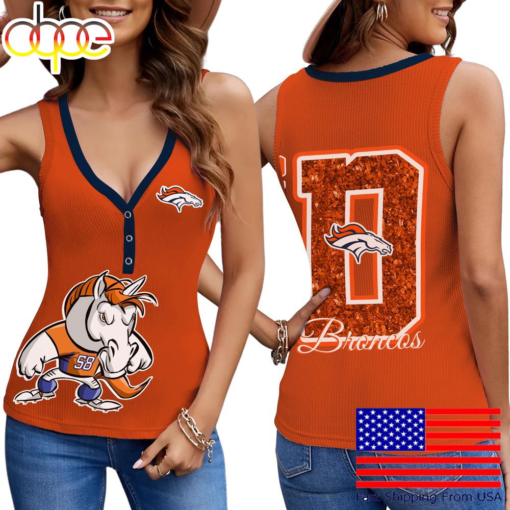 NFL Denver Broncos Mascot New 2025 Women V-Neck Ribbed Tank Top