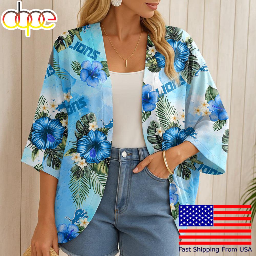 NFL Detroit Lions Hawaii State Flower Beach Kimono Women