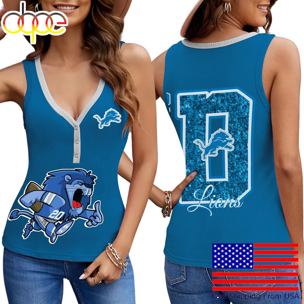 NFL Detroit Lions Mascot New 2025 Women V-Neck Ribbed Tank Top