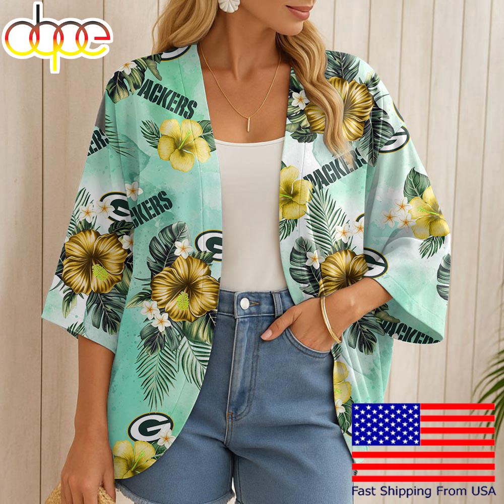 NFL Green Bay Packers Hawaii State Flower Beach Kimono Women