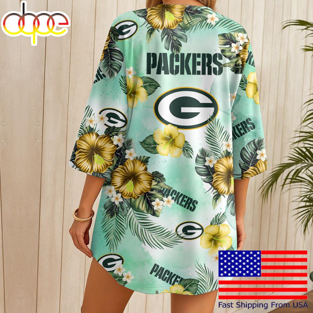 NFL Green Bay Packers Hawaii State Flower Beach Kimono Women