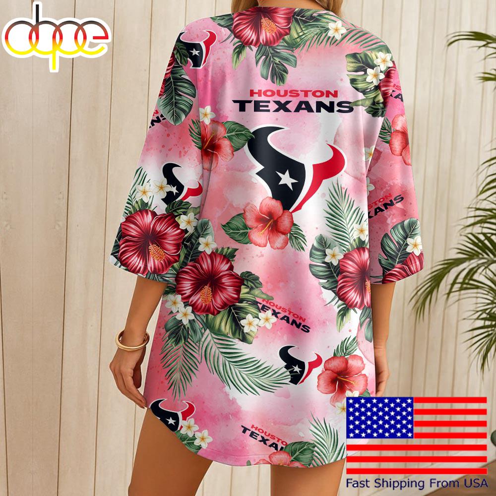 NFL Houston Texans Hawaii State Flower Beach Kimono Women