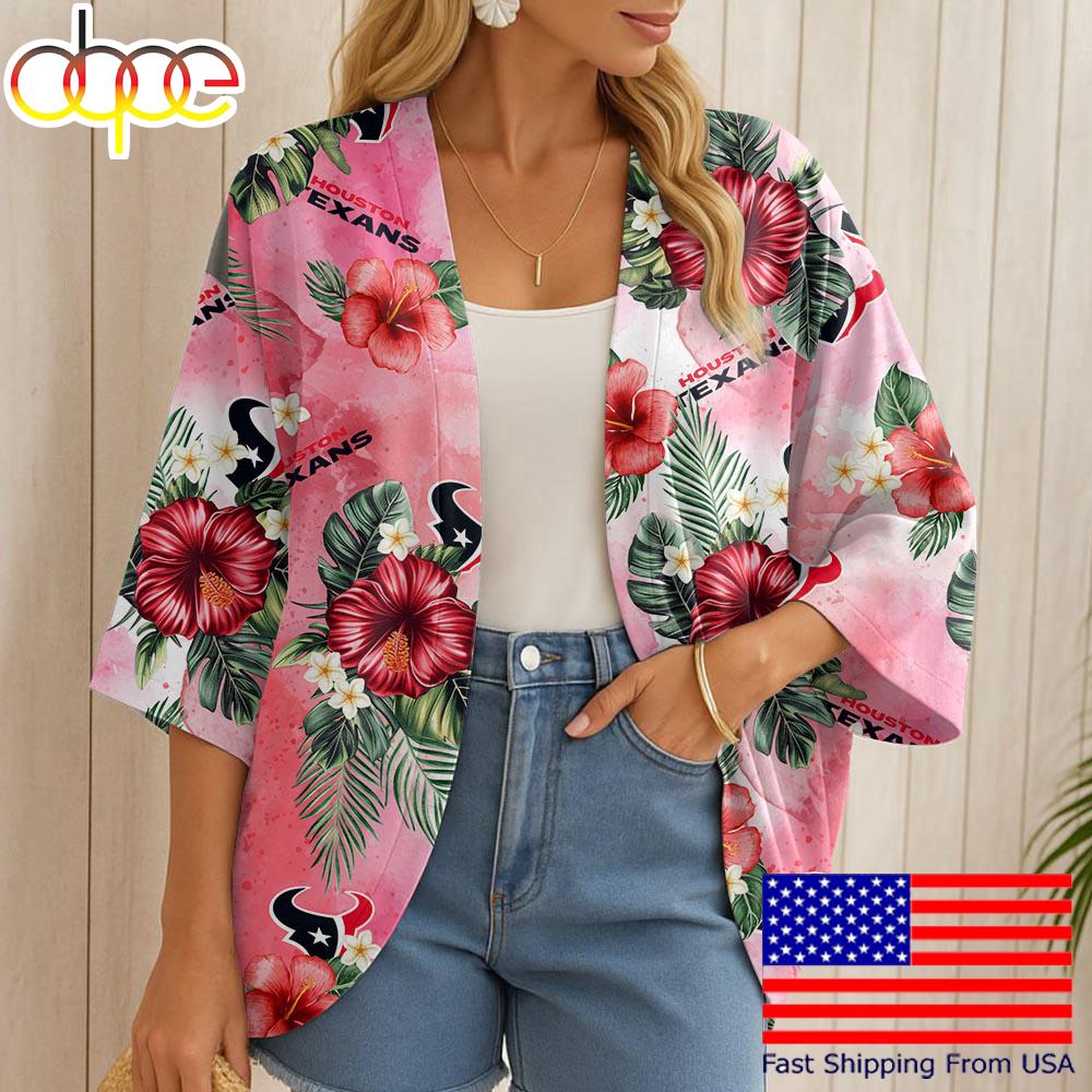 NFL Houston Texans Hawaii State Flower Beach Kimono Women