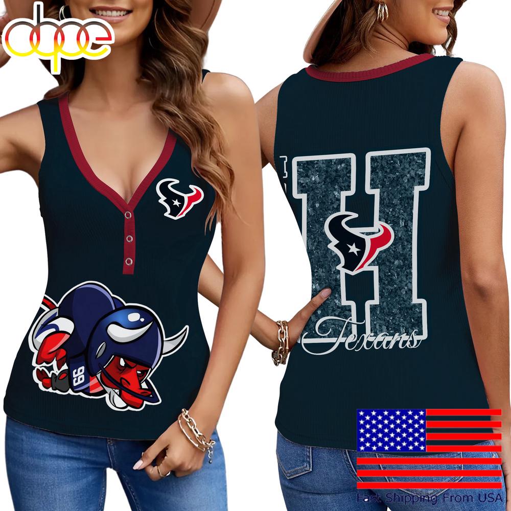 NFL Houston Texans Mascot New 2025 Women V-Neck Ribbed Tank Top
