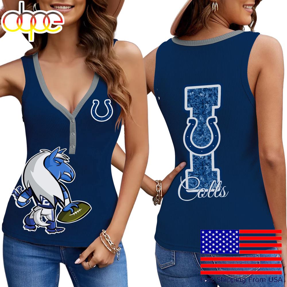 NFL Indianapolis Colts Mascot New 2025 Women V-Neck Ribbed Tank Top