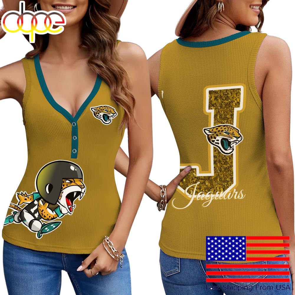 NFL Jacksonville Jaguars Mascot New 2025 Women V-Neck Ribbed Tank Top