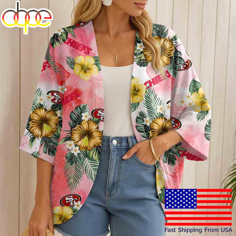 NFL Kansas City Chiefs Hawaii State Flower Beach Kimono Women