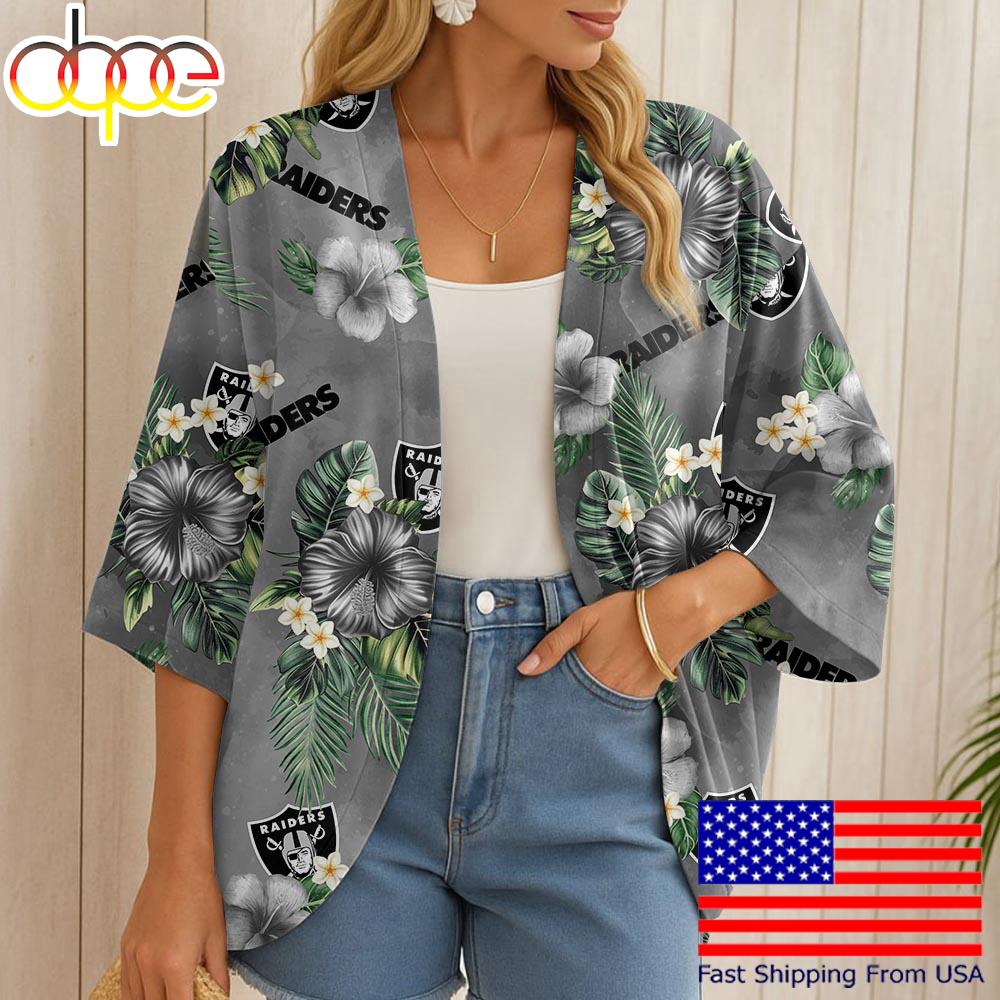 NFL Las Vegas Raiders Hawaii State Flower Beach Kimono Women