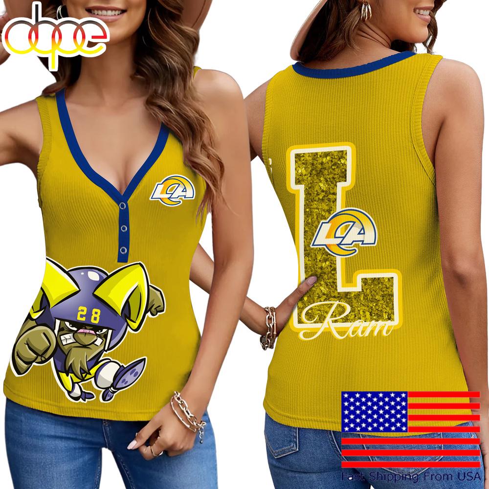 NFL Los Angeles Rams Mascot New 2025 Women V-Neck Ribbed Tank Top