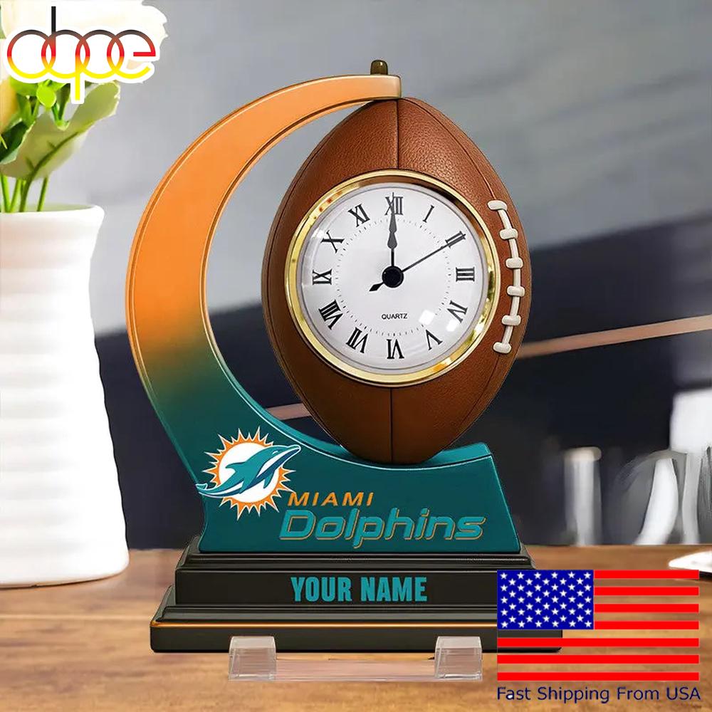 NFL Miami Dolphins Football Icon Custom Acrylic Clock Plaque