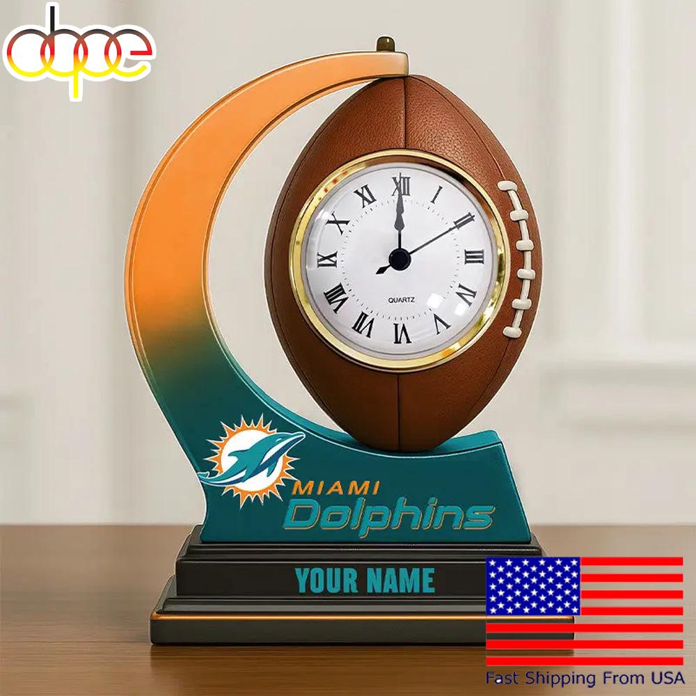 NFL Miami Dolphins Football Icon Custom Acrylic Clock Plaque