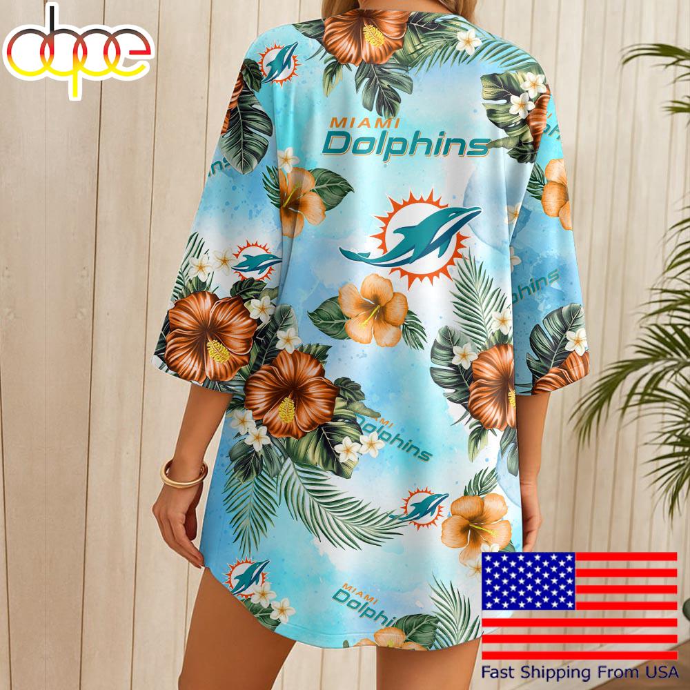 NFL Miami Dolphins Hawaii State Flower Beach Kimono Women