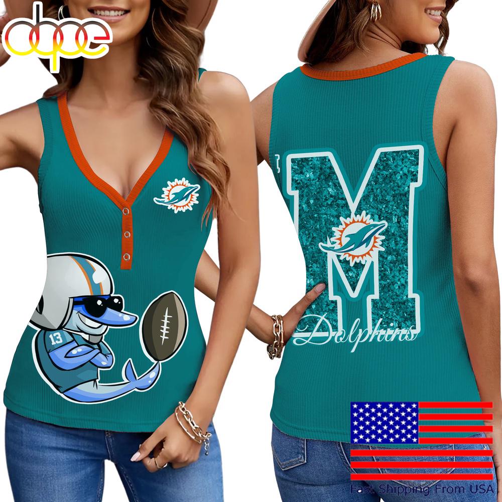 NFL Miami Dolphins Mascot New 2025 Women V-Neck Ribbed Tank Top