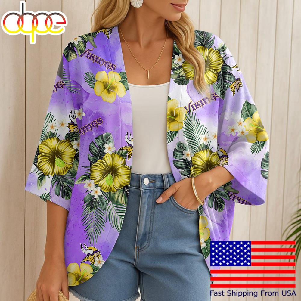 NFL Minnesota Vikings Hawaii State Flower Beach Kimono Women