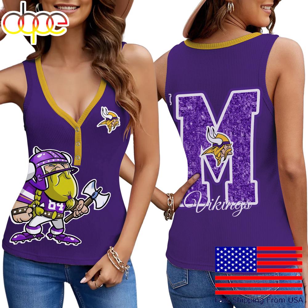 NFL Minnesota Vikings Mascot New 2025 Women V-Neck Ribbed Tank Top