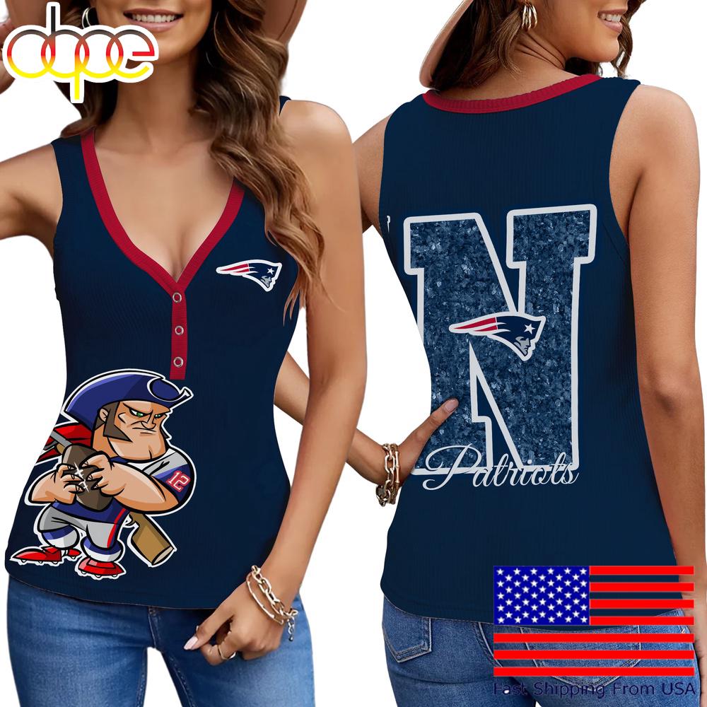 NFL New England Patriots Mascot New 2025 Women V-Neck Ribbed Tank Top