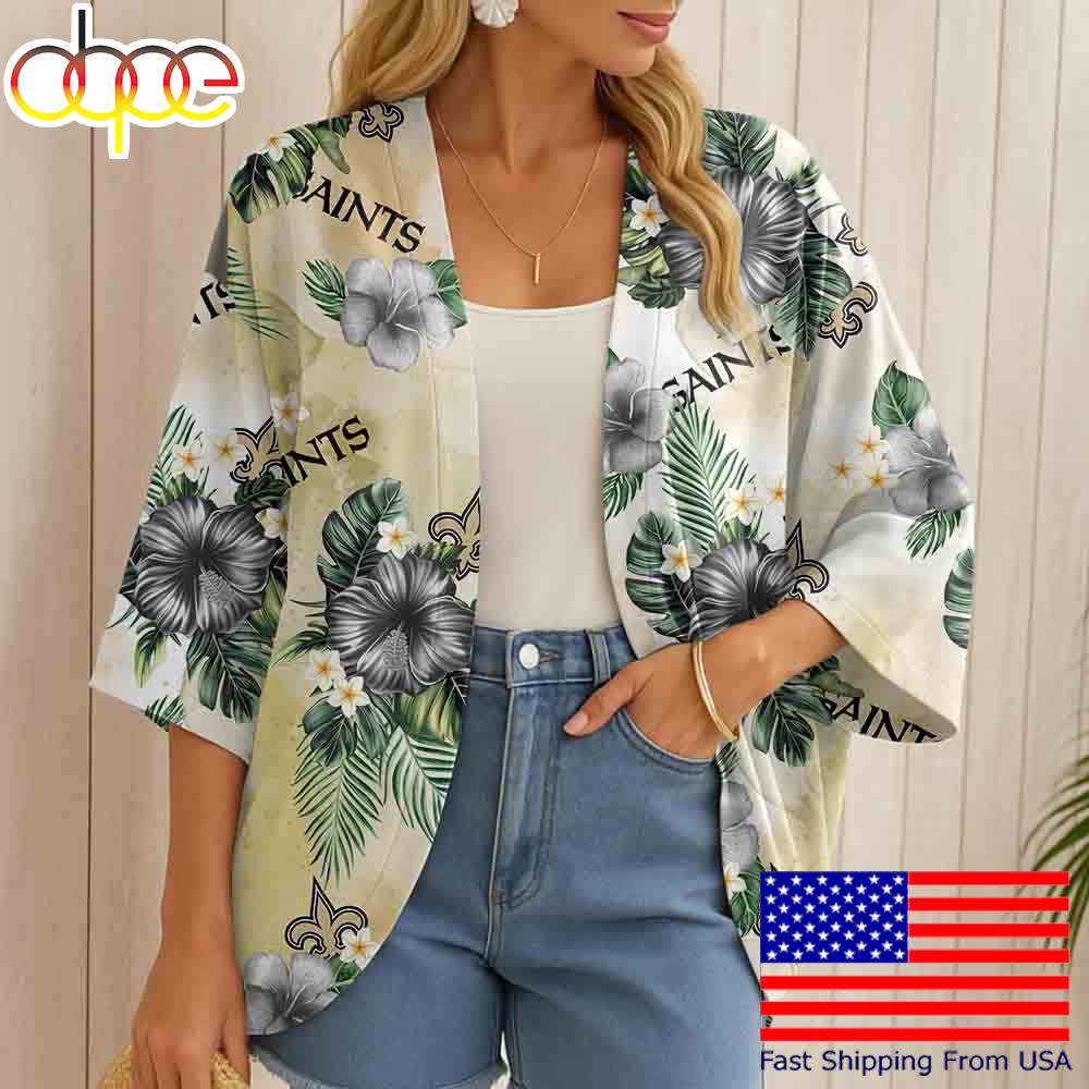 NFL New Orleans Saints Hawaii State Flower Beach Kimono Women