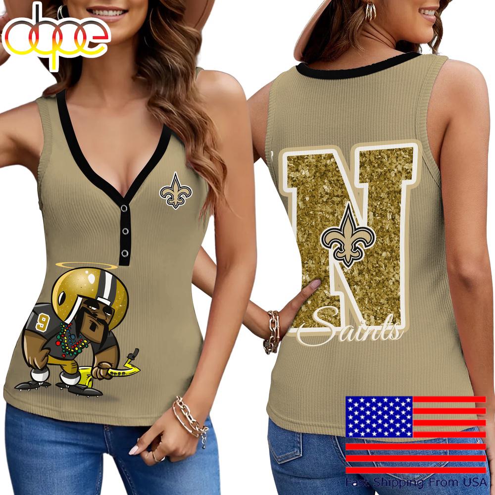 NFL New Orleans Saints Mascot New 2025 Women V-Neck Ribbed Tank Top
