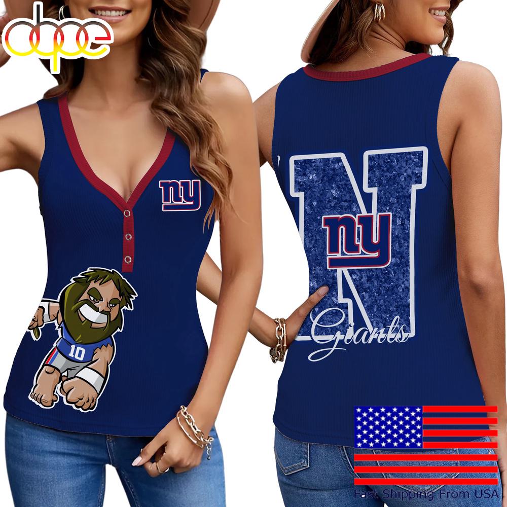 NFL New York Giants Mascot New 2025 Women V-Neck Ribbed Tank Top
