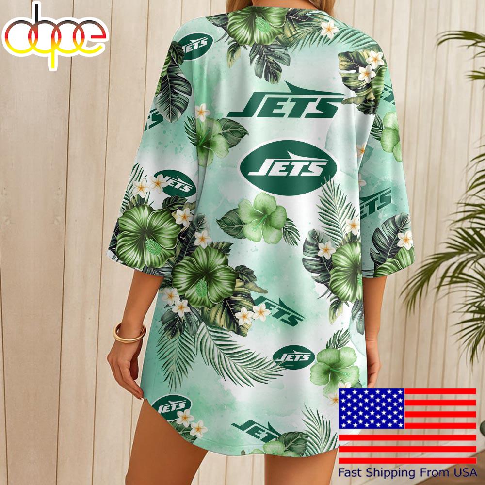 NFL New York Jets Hawaii State Flower Beach Kimono Women