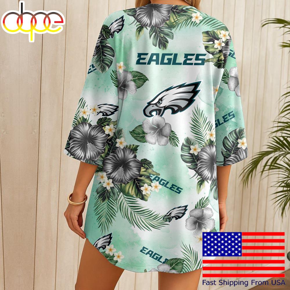 NFL Philadelphia Eagles Hawaii State Flower Beach Kimono Women