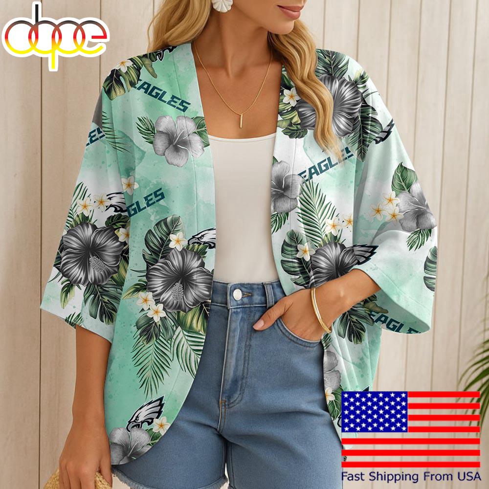 NFL Philadelphia Eagles Hawaii State Flower Beach Kimono Women