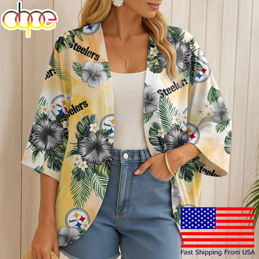 NFL Pittsburgh Steelers Hawaii State Flower Beach Kimono Women